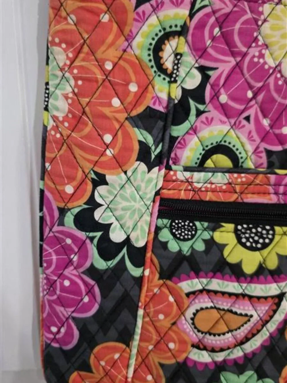 Vera Bradley Colorful Floral Quilted Crossbody Shoulder Bag Black Pink Orange